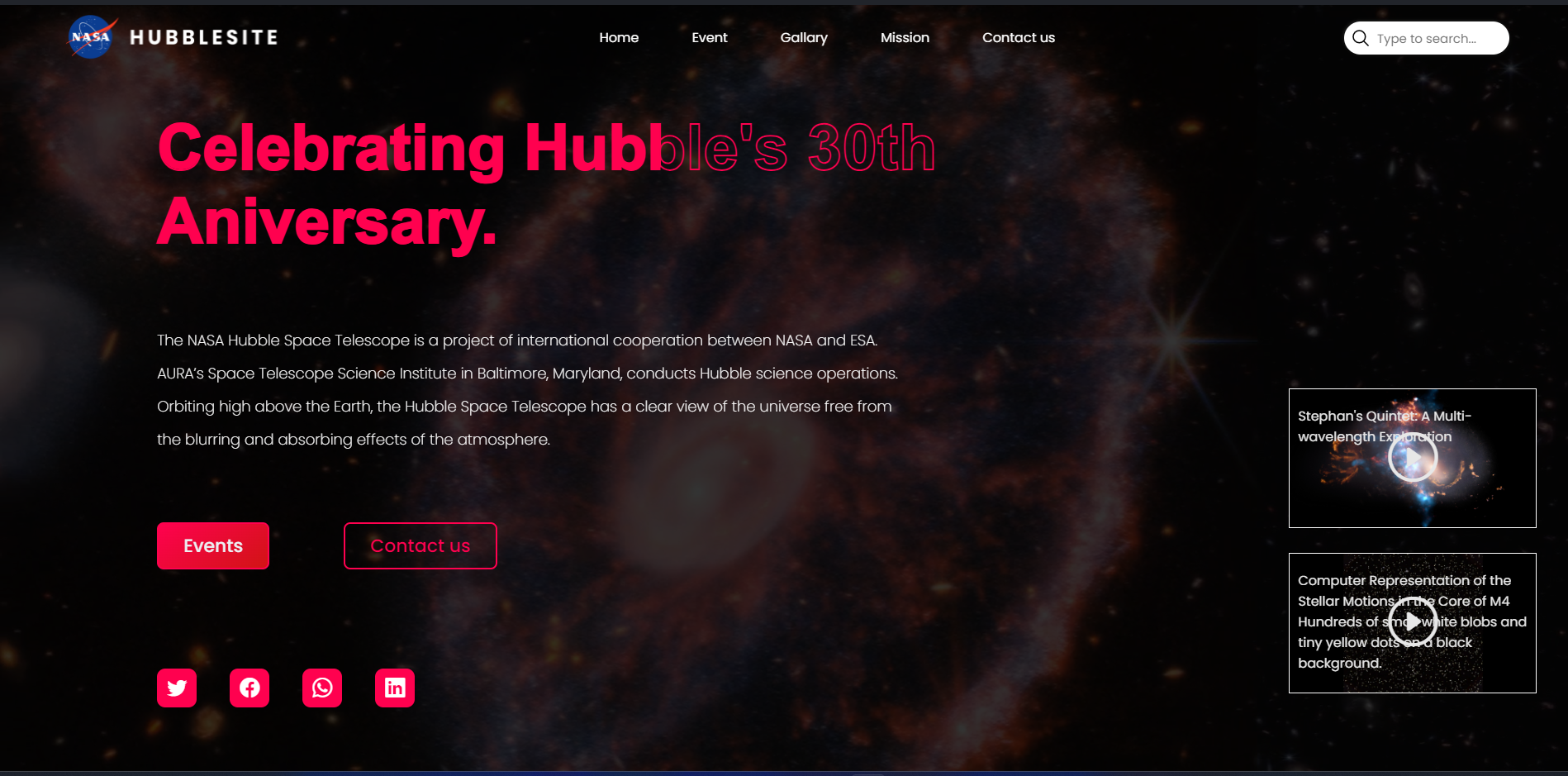 Website on hubbel Space Telescope